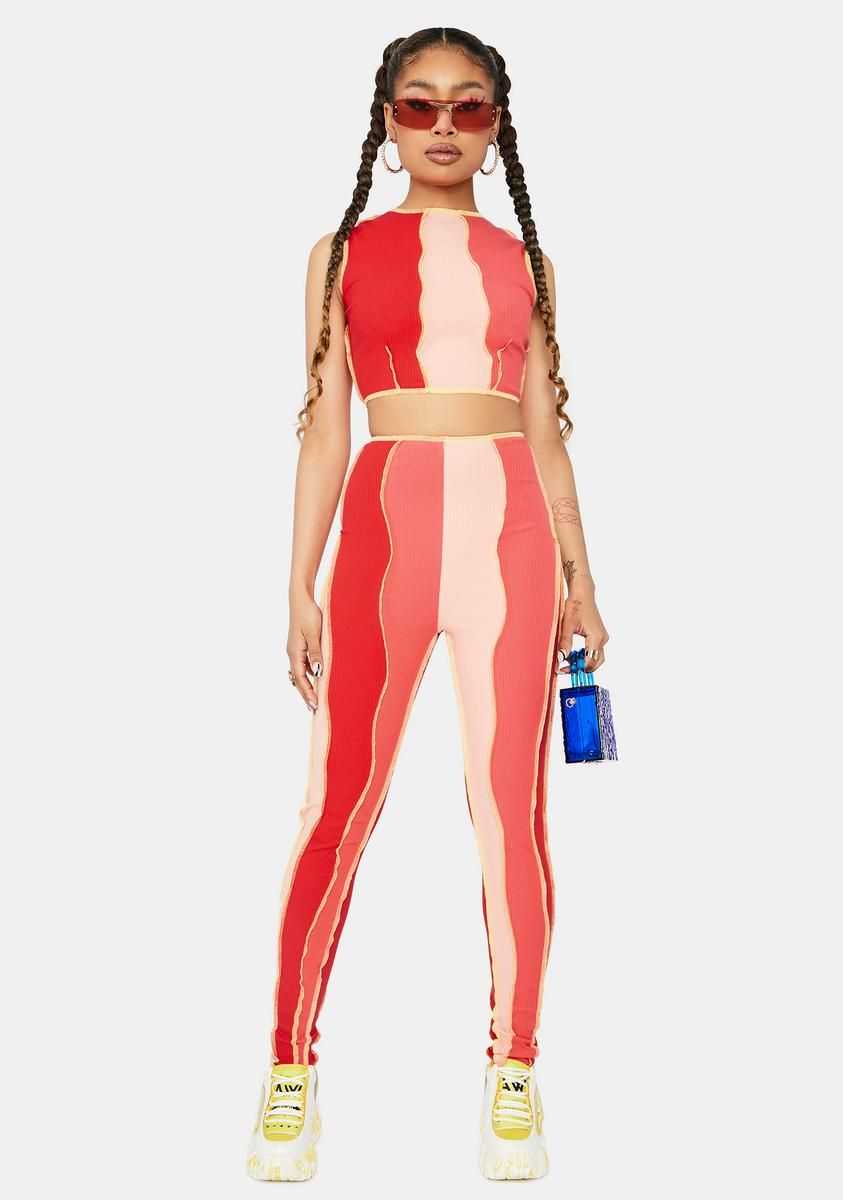 Peach Sashay Away Colorblock Panel Pants Set sold by Dolls Kill product image thumbnail 2