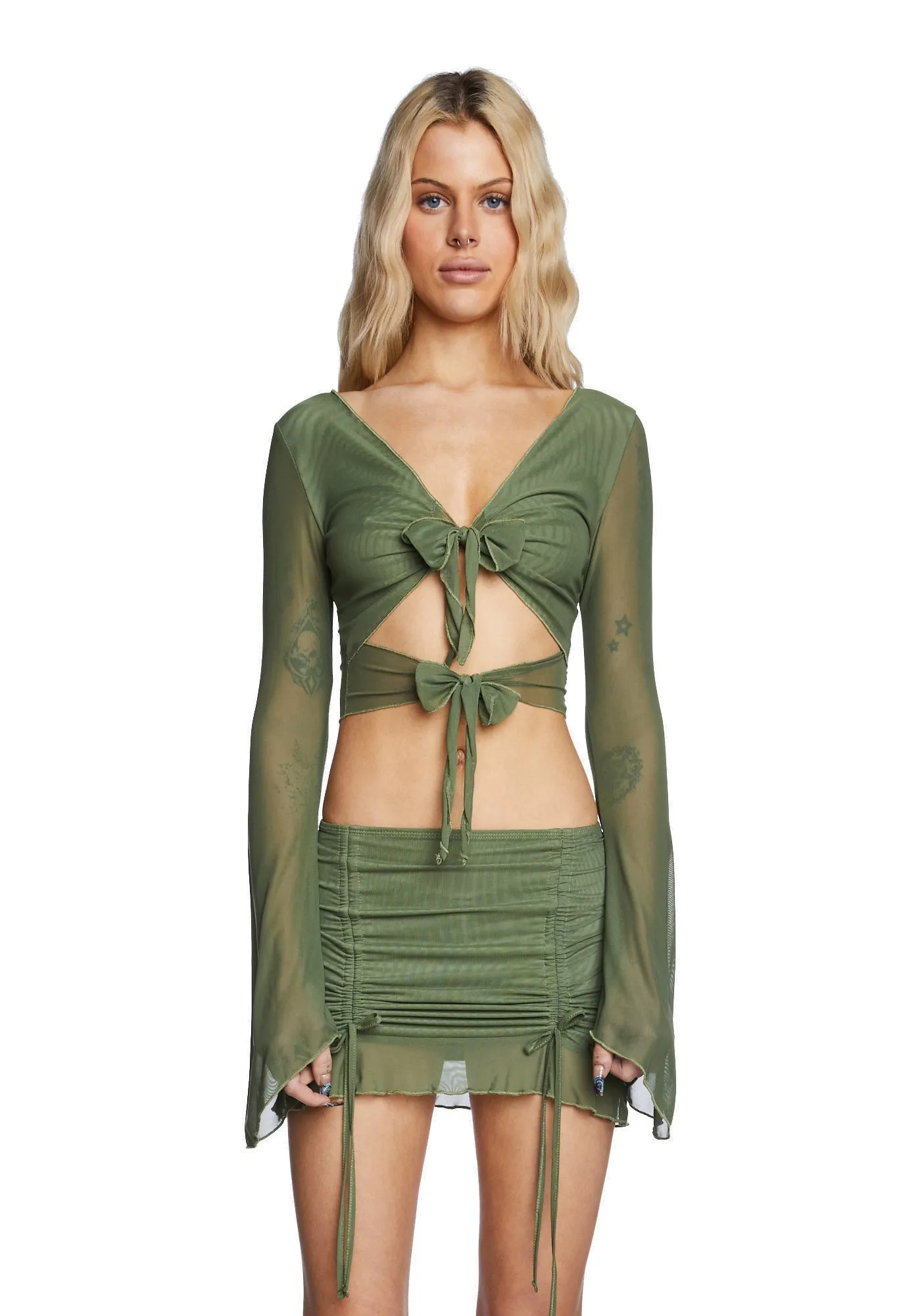 Indigo Tie Front Crop Top sold by Dolls Kill