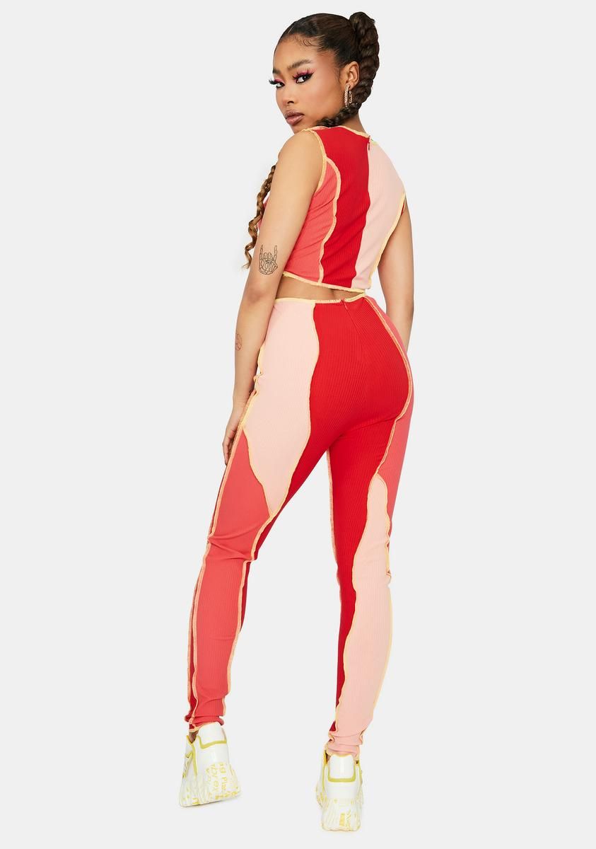 Peach Sashay Away Colorblock Panel Pants Set sold by Dolls Kill product image thumbnail 4