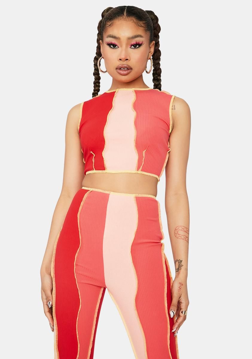 Peach Sashay Away Colorblock Panel Pants Set sold by Dolls Kill