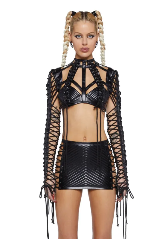 Rude Awakening Lace Up Top - Black sold by Dolls Kill
