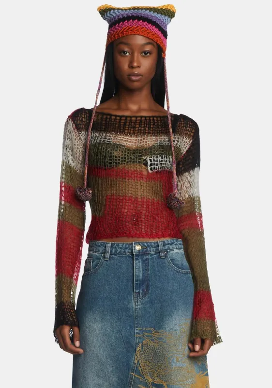Mercer Backless Shredded Knit Sweater sold by Dolls Kill