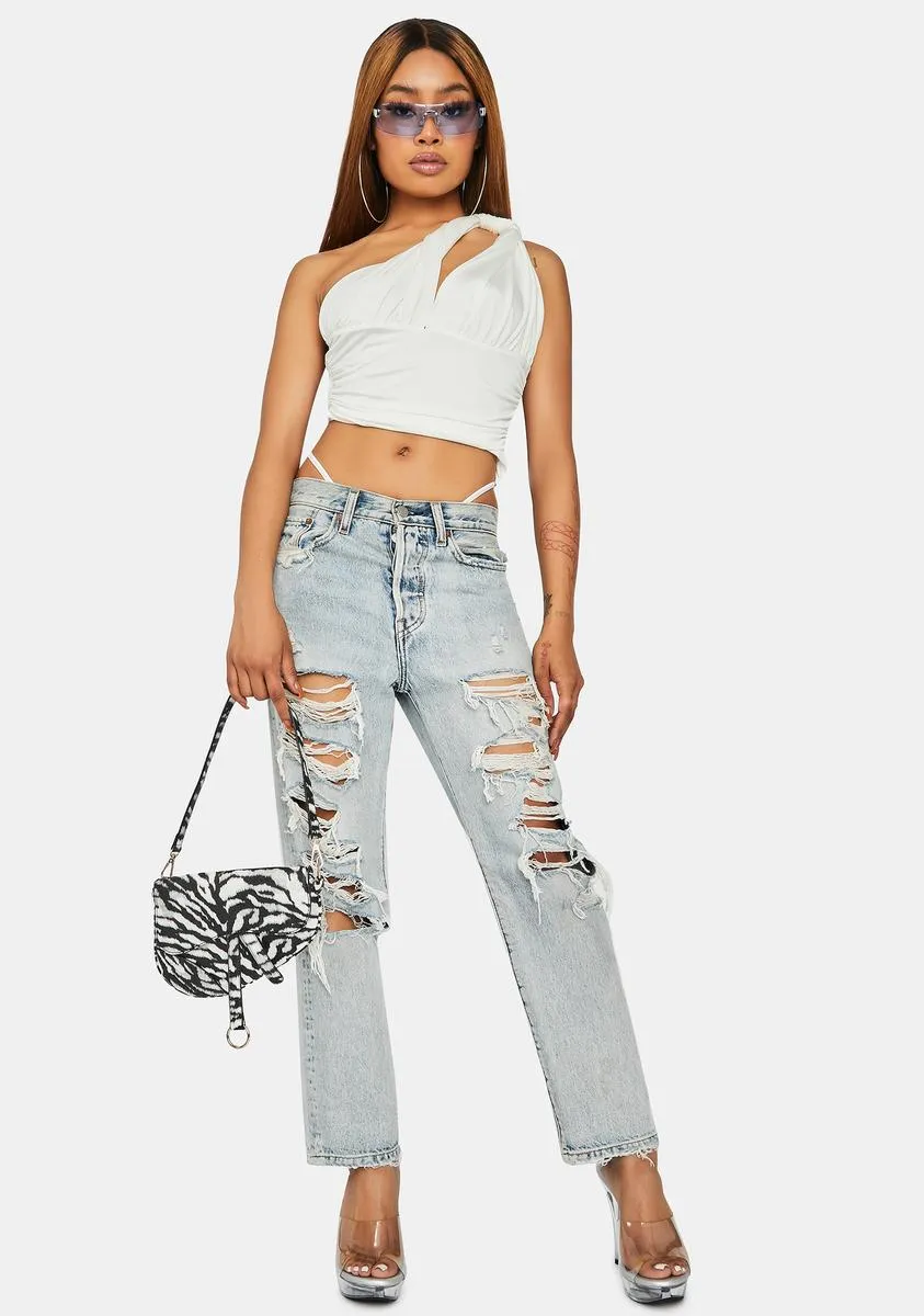 Ivory Can't Help Myself One Shoulder Crop Top sold by Dolls Kill product image thumbnail 3