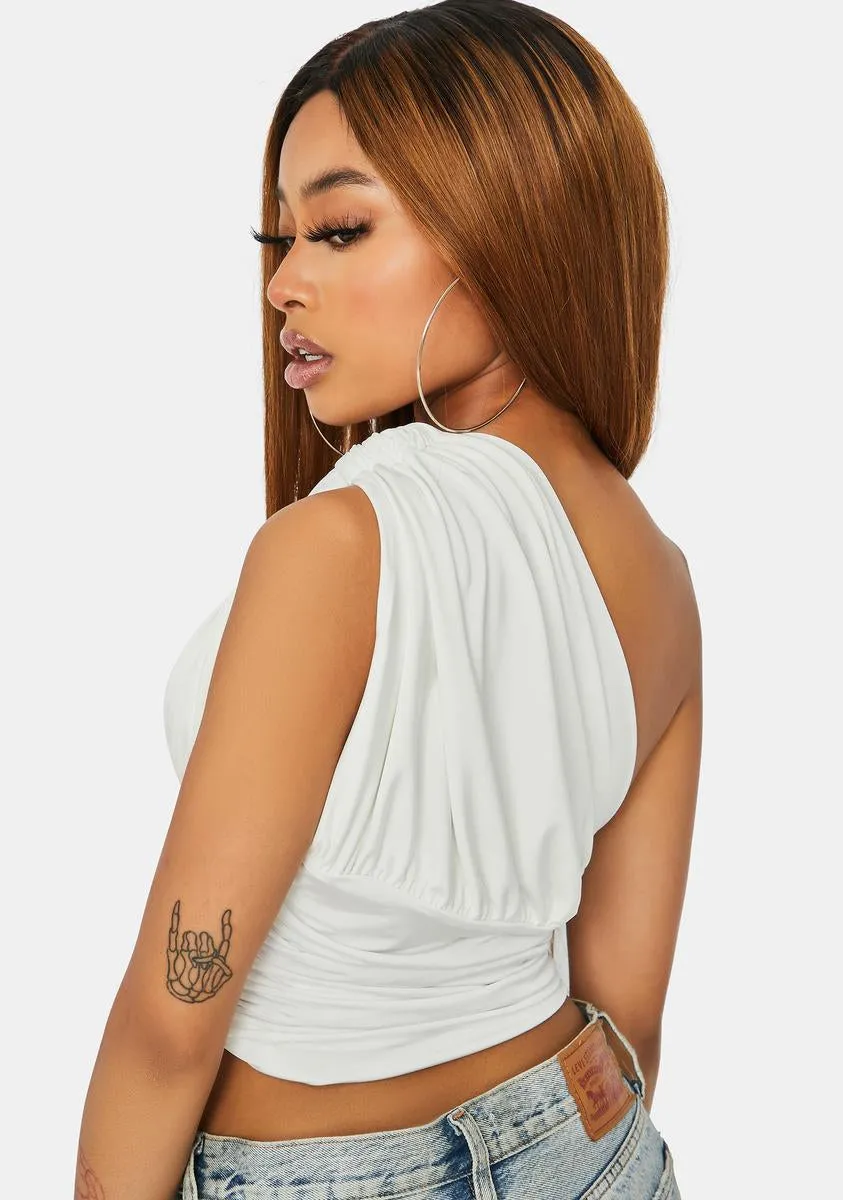 Ivory Can't Help Myself One Shoulder Crop Top sold by Dolls Kill product image thumbnail 4