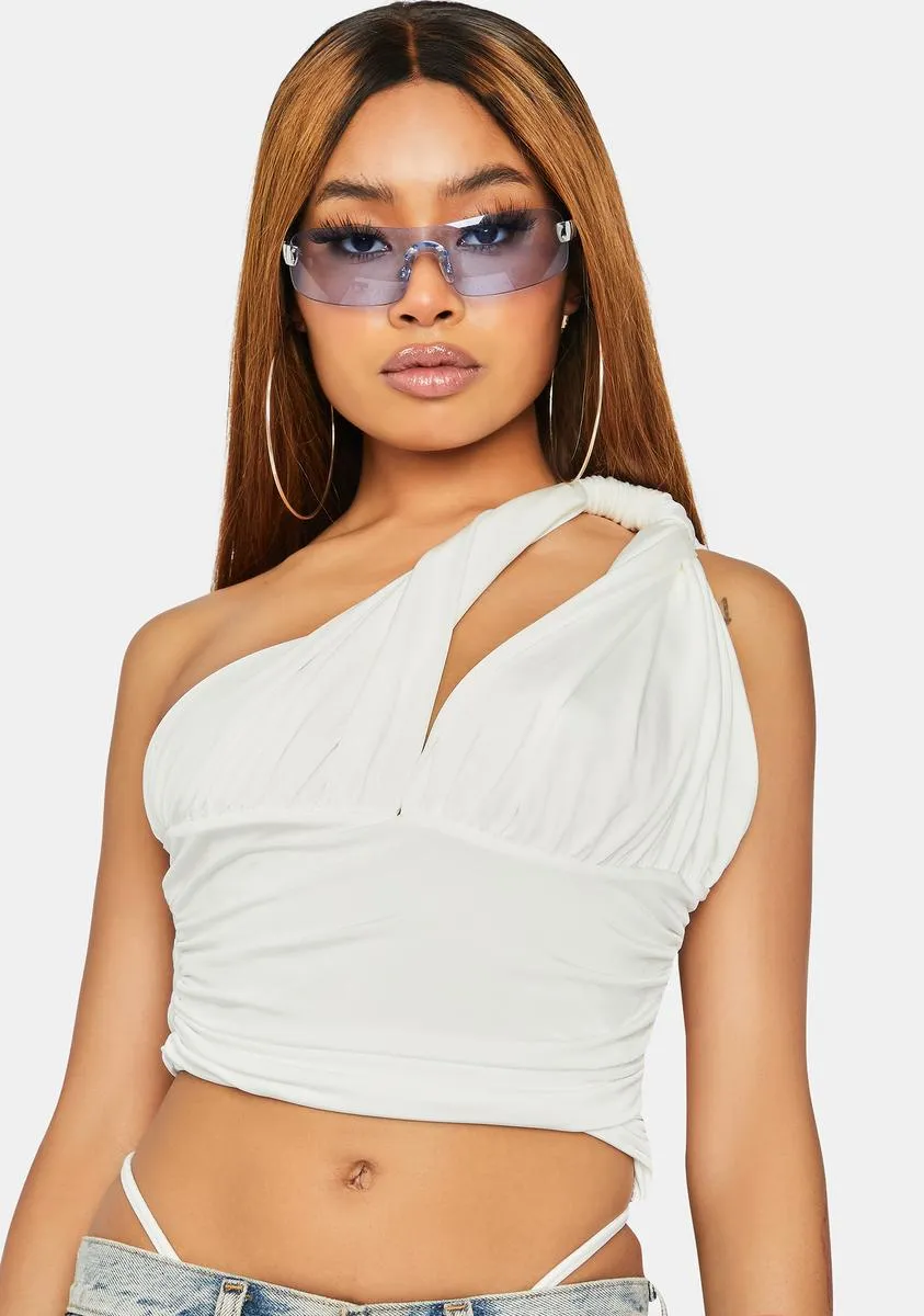 Ivory Can't Help Myself One Shoulder Crop Top sold by Dolls Kill