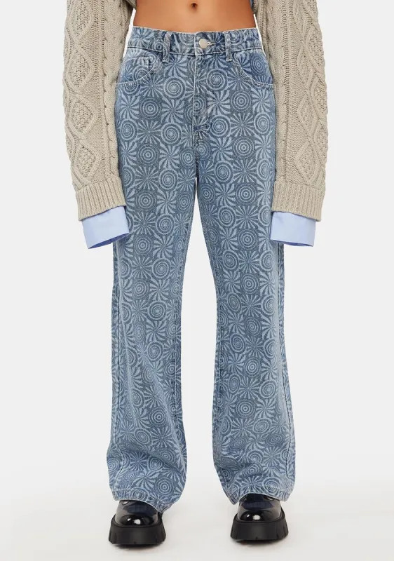 Denim Swirl Checkerboard Jeans sold by Dolls Kill