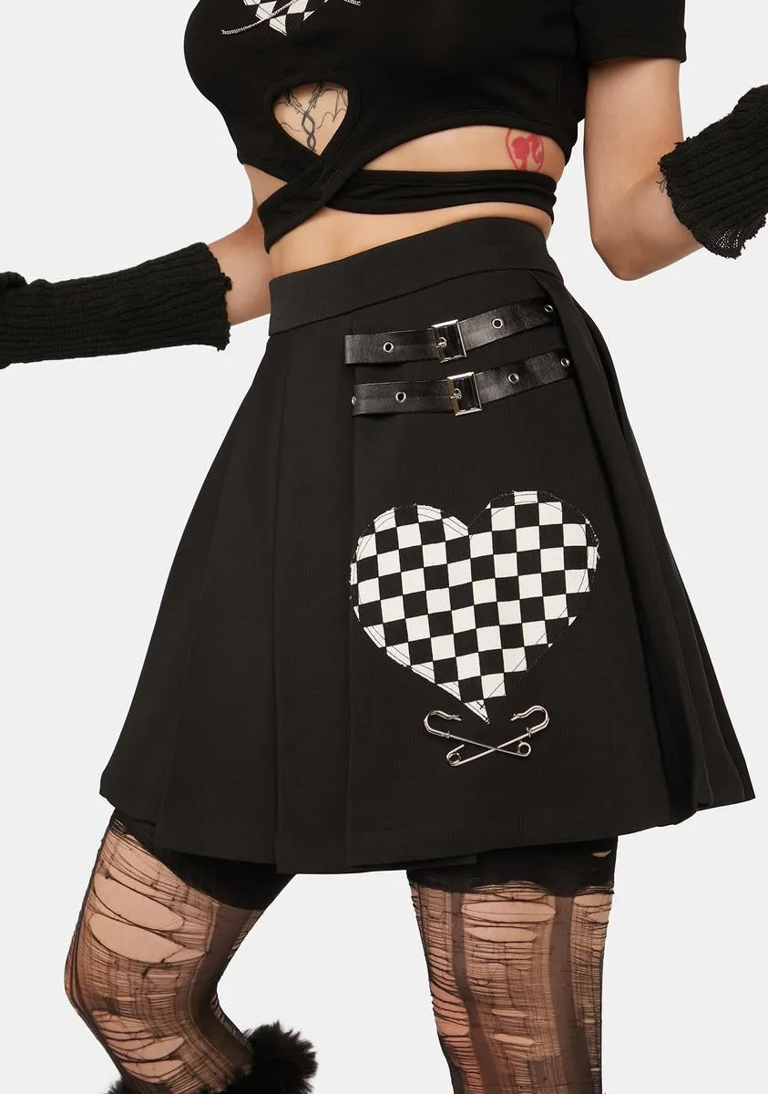 Pleated Checkered Heart Skirt sold by Dolls Kill