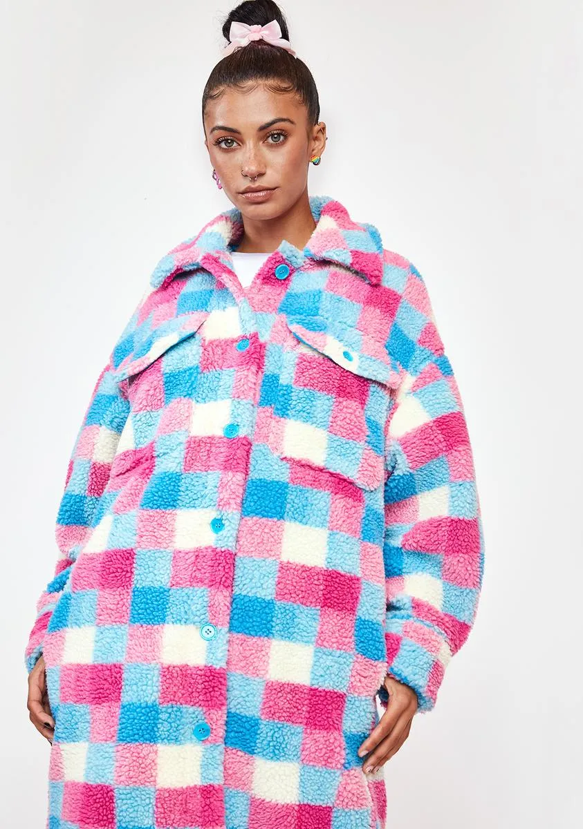 Check Sander Teddy Jacket sold by Dolls Kill