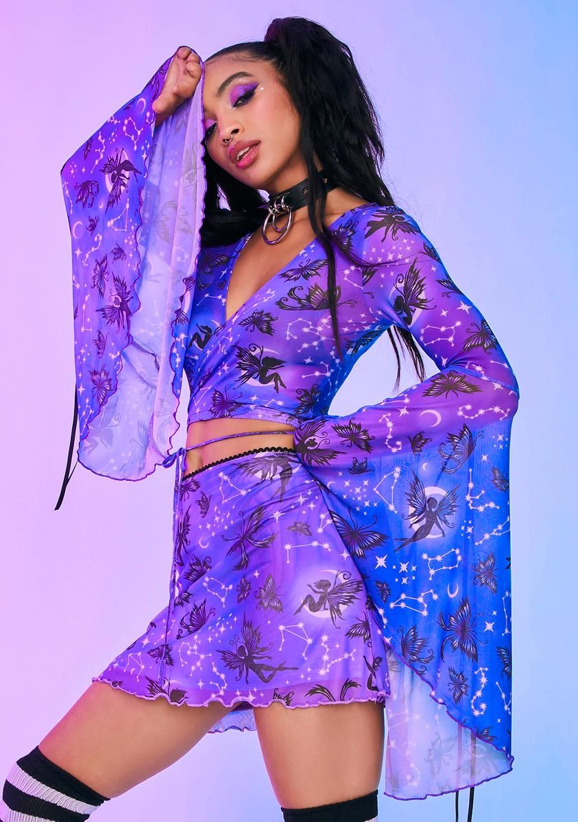 Heighten Senses Goth Fairy Mesh Bell Sleeve Top sold by Dolls Kill product image thumbnail 2