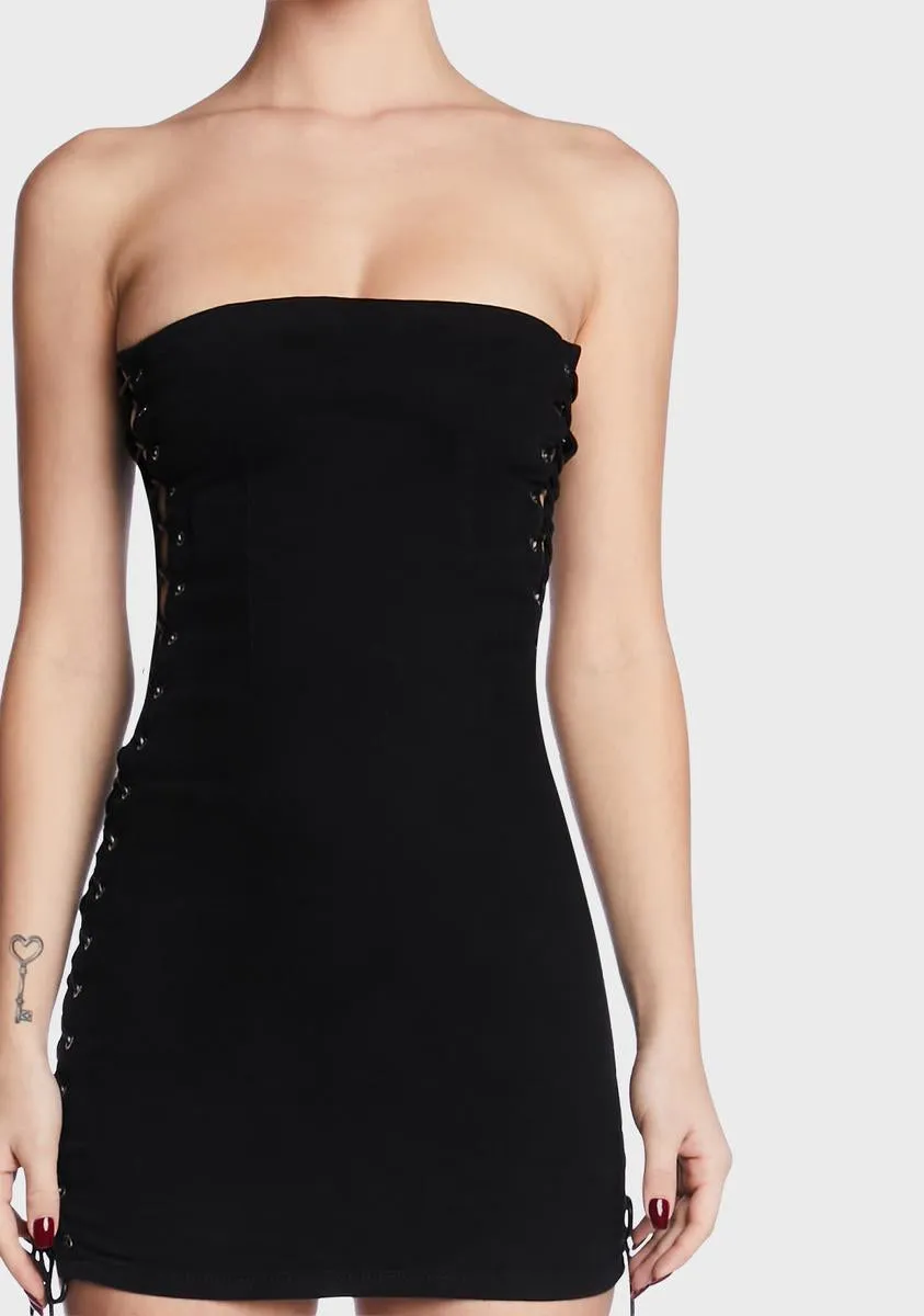 Black Denim Lace-Up Strapless Dress sold by Dolls Kill product image thumbnail 2