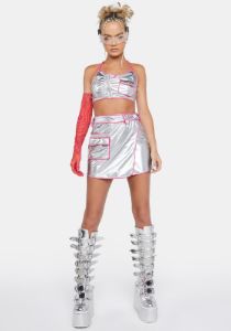 Chrome Space Babe Vinyl Cargo Skirt sold by Dolls Kill