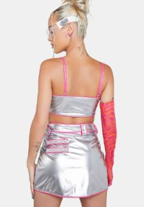 Chrome Space Babe Vinyl Cargo Skirt sold by Dolls Kill