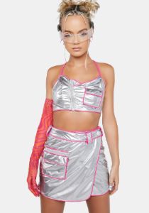 Chrome Space Babe Vinyl Cargo Skirt sold by Dolls Kill