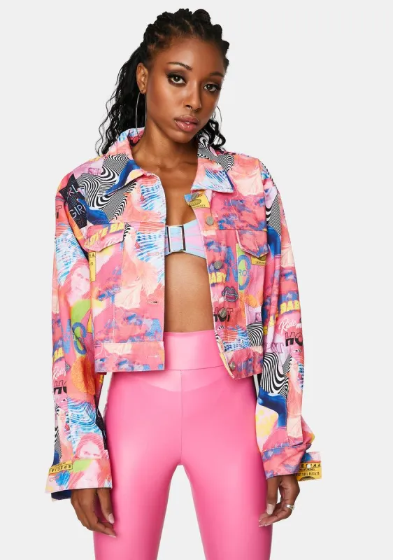 Empower Print Cropped Denim Jacket sold by Dolls Kill