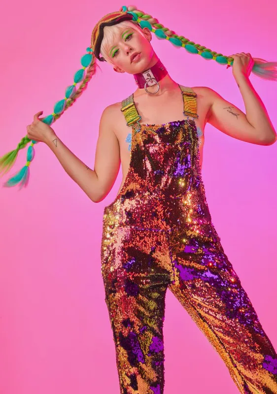 Purple Rain Long Sequin Overalls sold by Dolls Kill