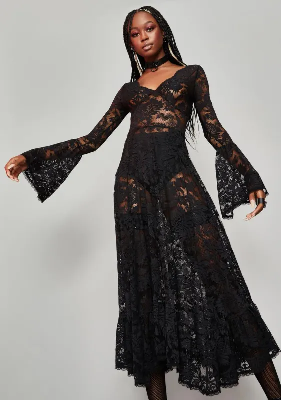 Lyrical Moonlight Lace Maxi Dress sold by Dolls Kill