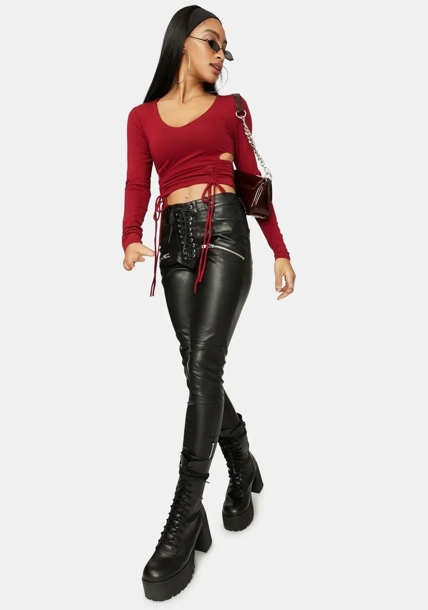 Merlot I'm A Catch Ruched Cutout Crop Top sold by Dolls Kill product image thumbnail 3