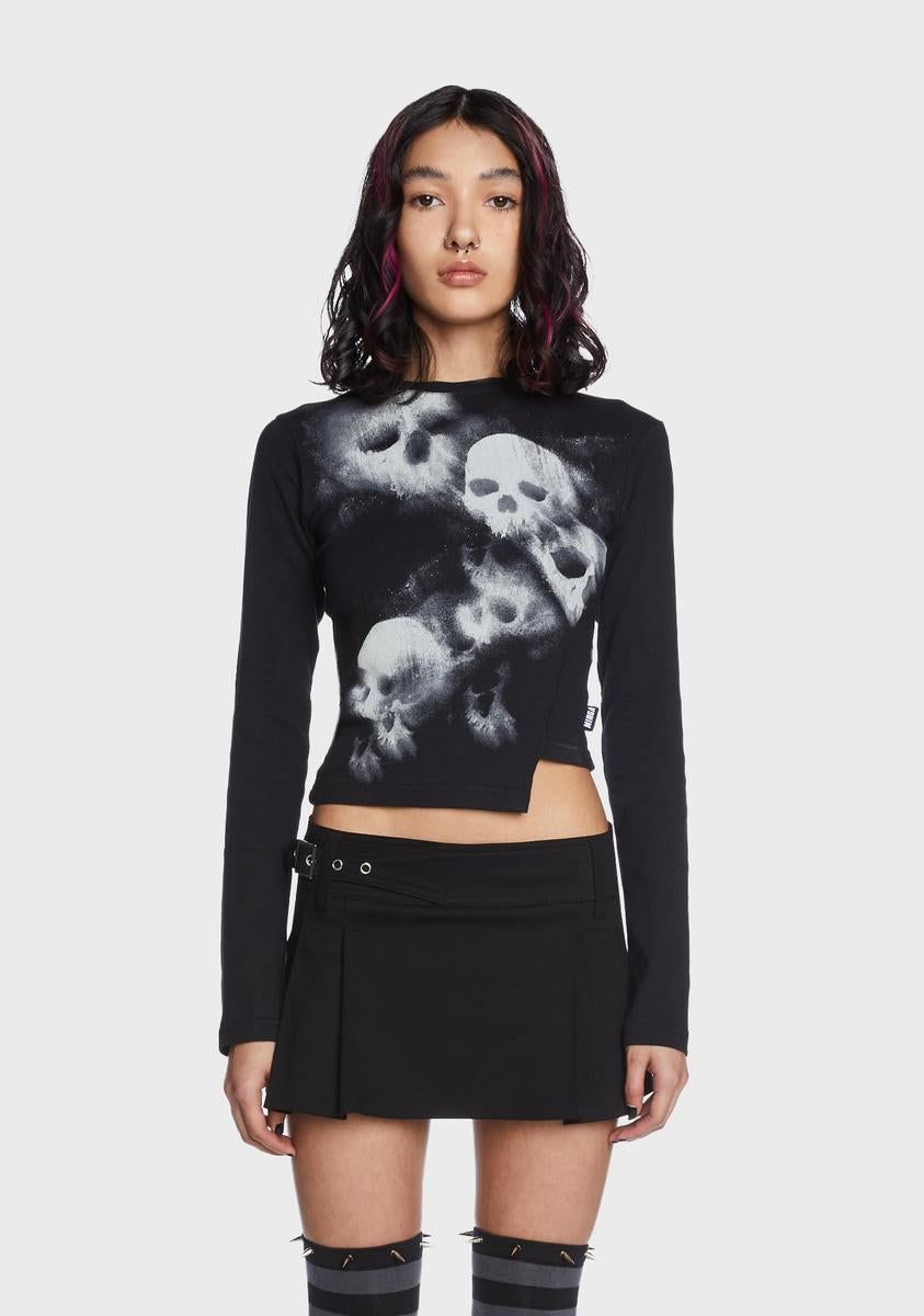 Skull Crusher Asymmetrical Top sold by Dolls Kill