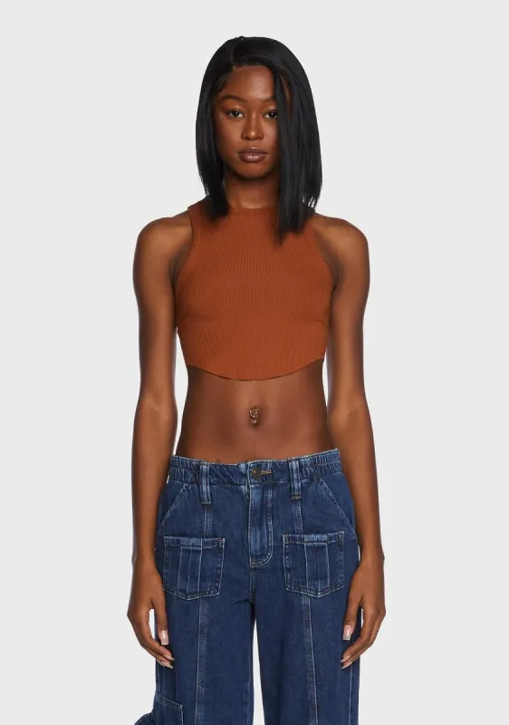 Curved Hem Tank Top - Brown sold by Dolls Kill