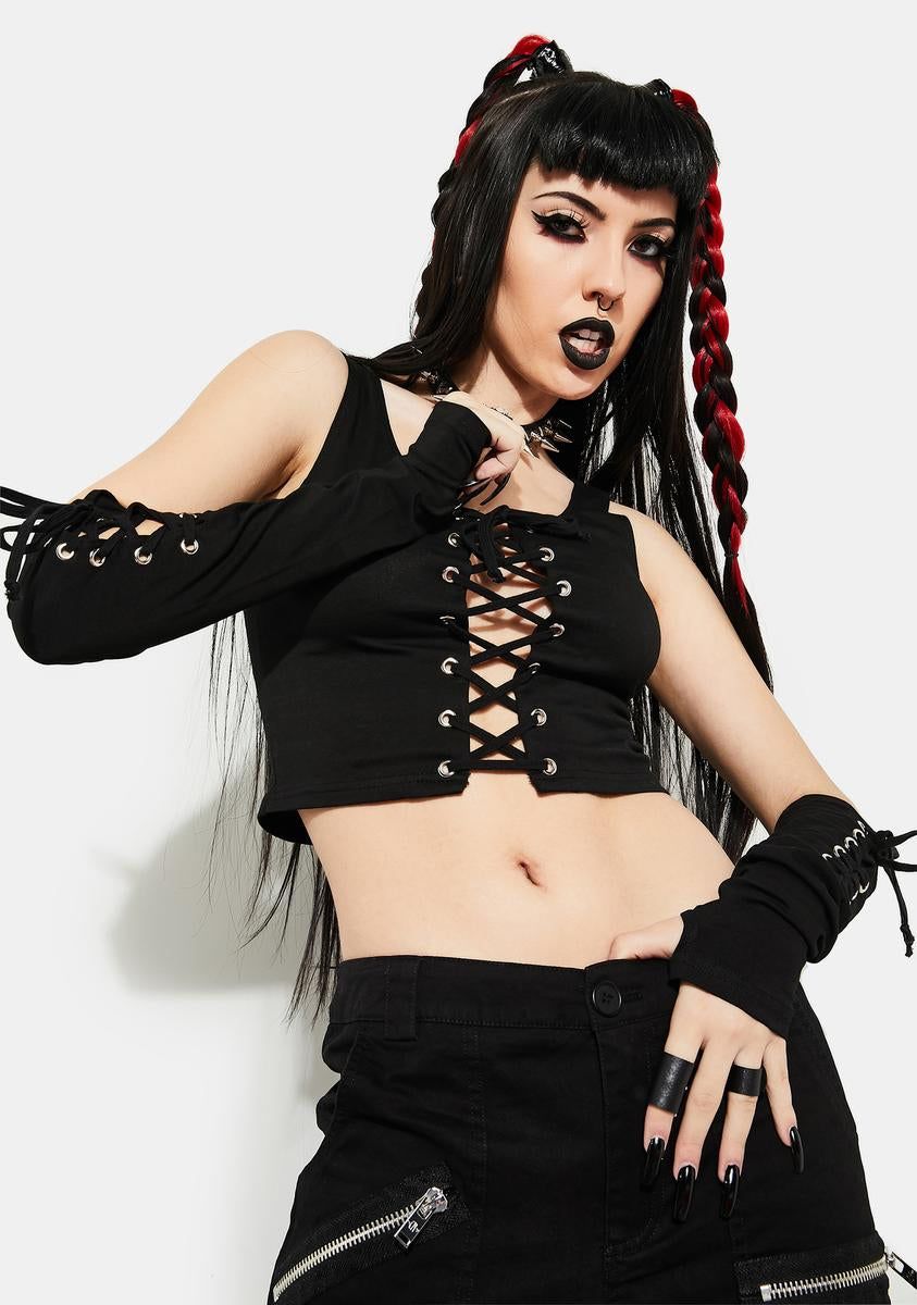 Mischief Maker Lace-Up Crop Tank sold by Dolls Kill