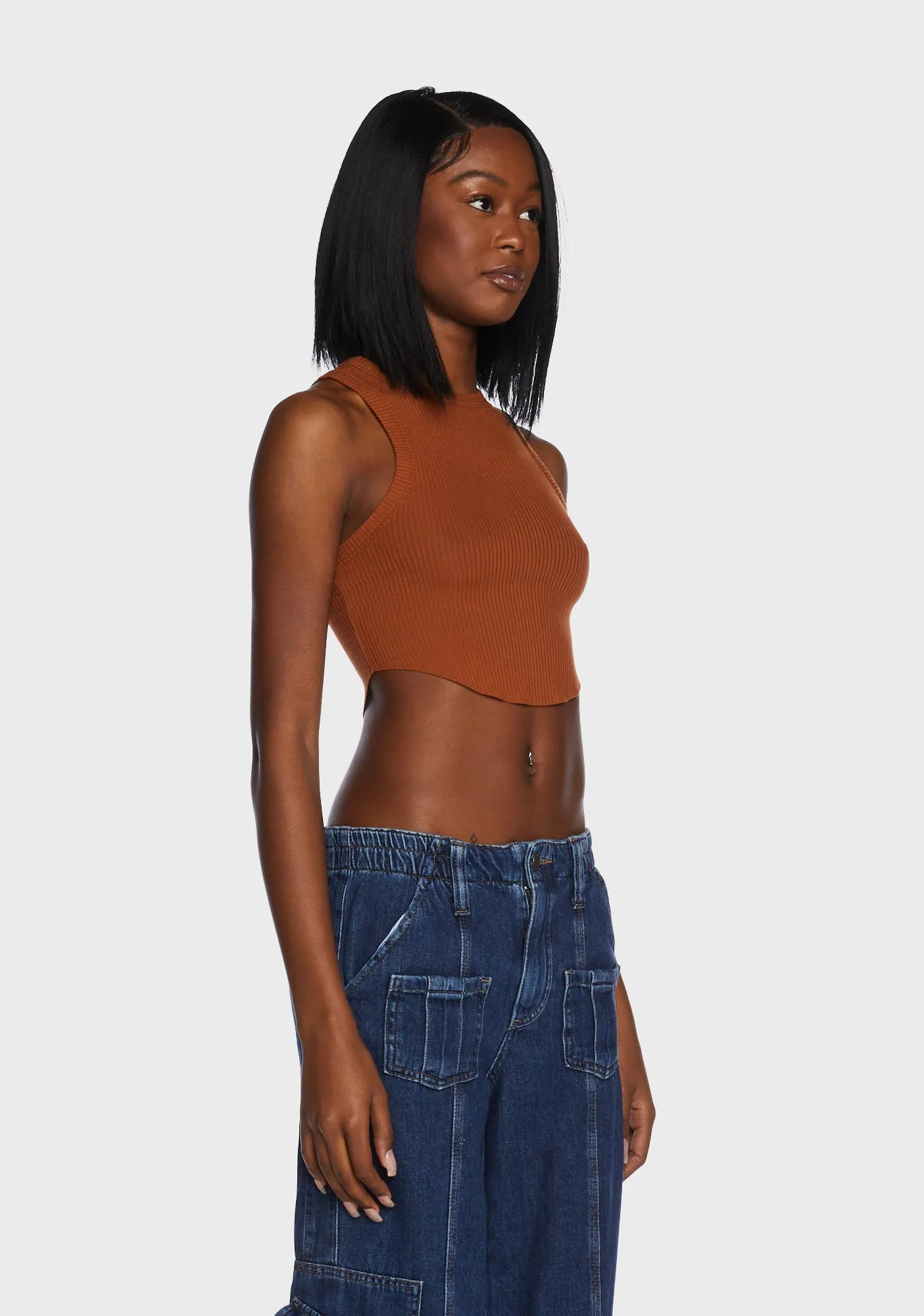 Curved Hem Tank Top - Brown sold by Dolls Kill product image thumbnail 3
