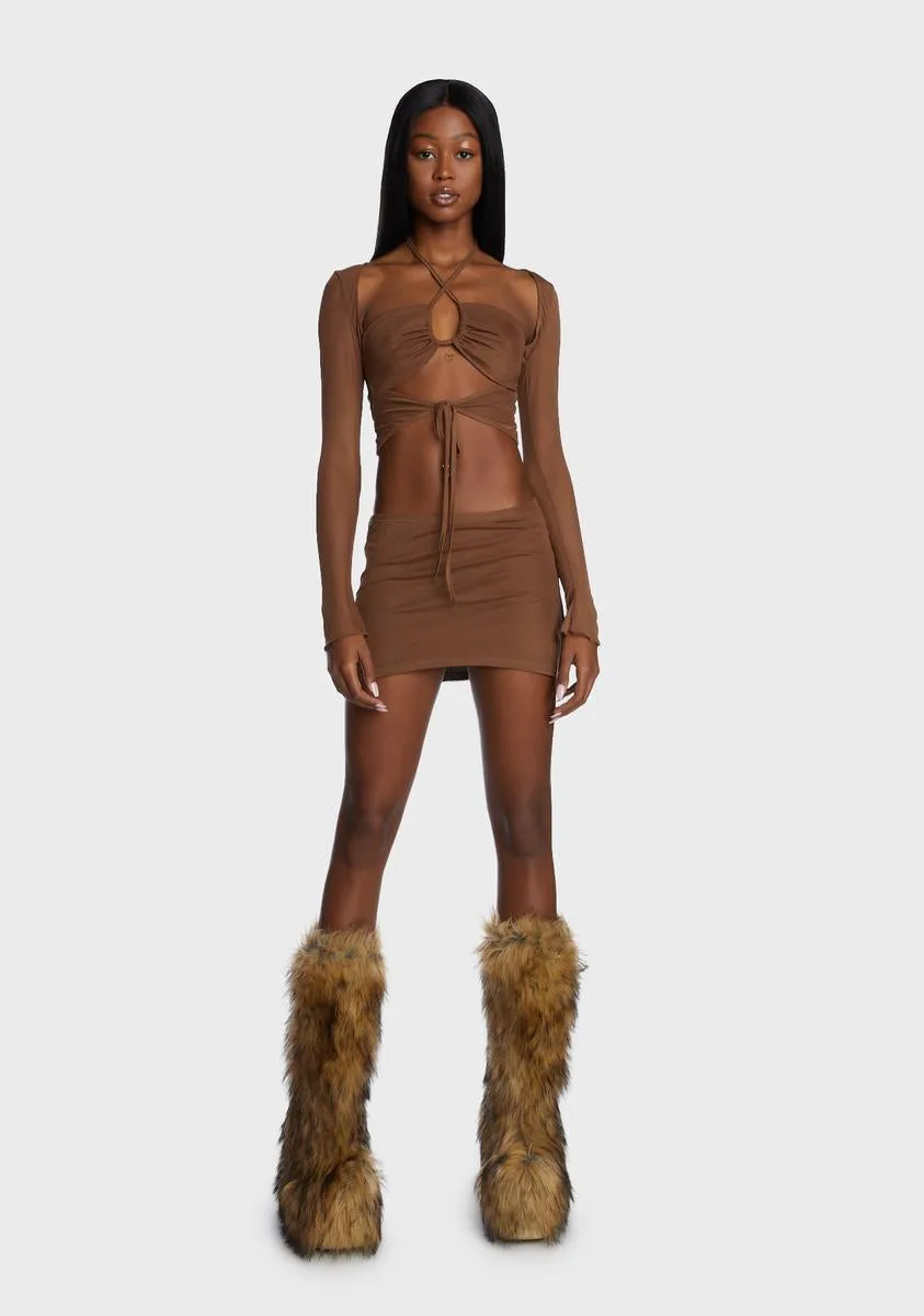 Mocha High Infidelity Skirt Set sold by Dolls Kill