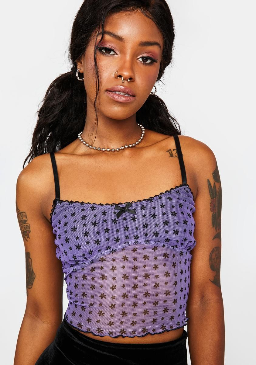 Purple Floral Mesh Crop Top sold by Dolls Kill