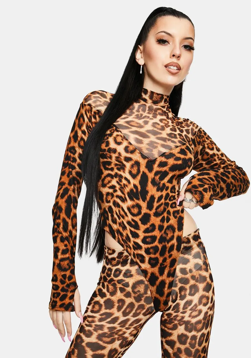 Feline Fine Leopard Print Bodysuit Set sold by Dolls Kill