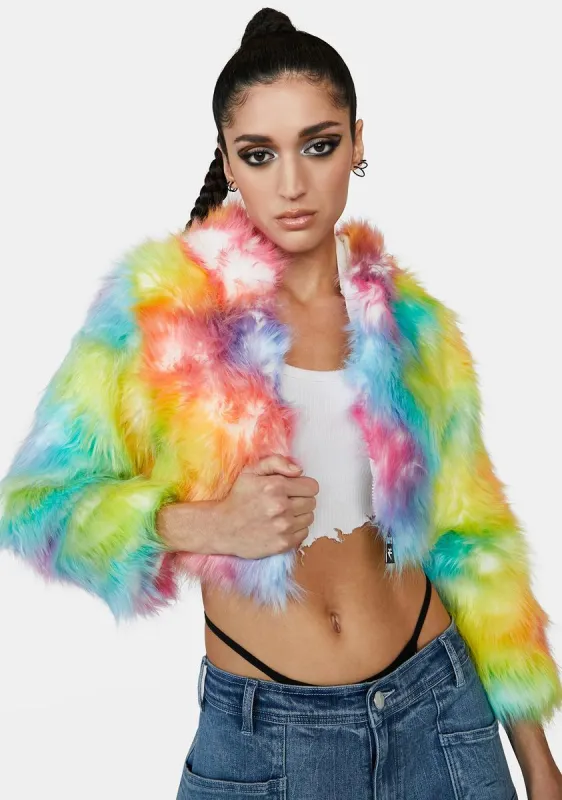 LED Crop Faux Fur Jacket sold by Dolls Kill