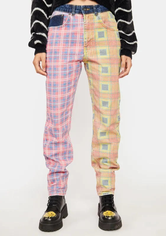 Pink Hot Rod Mix Check Jeans sold by Dolls Kill