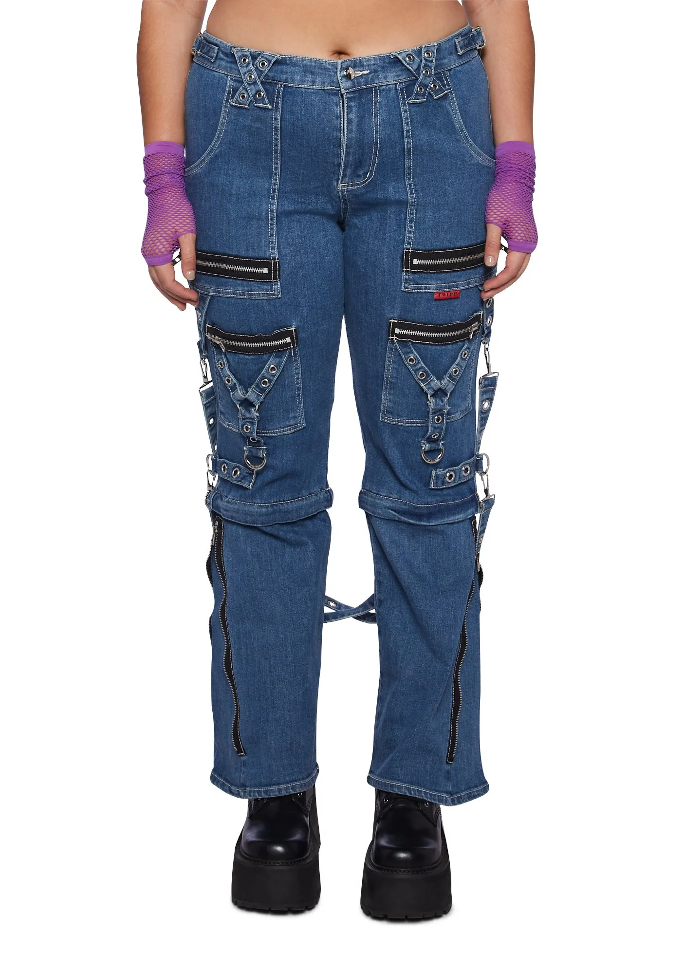 Plus Zip to Zip Pants - Blue Denim sold by Dolls Kill