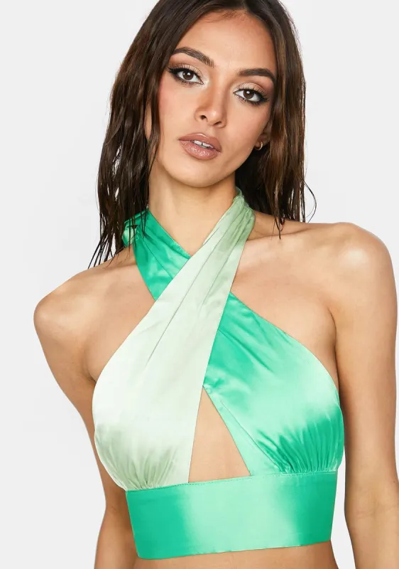 Matcha Socialite Life Satin Halter Top sold by Dolls Kill