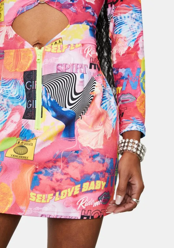 Empower Print Denim Mini Skirt sold by Dolls Kill