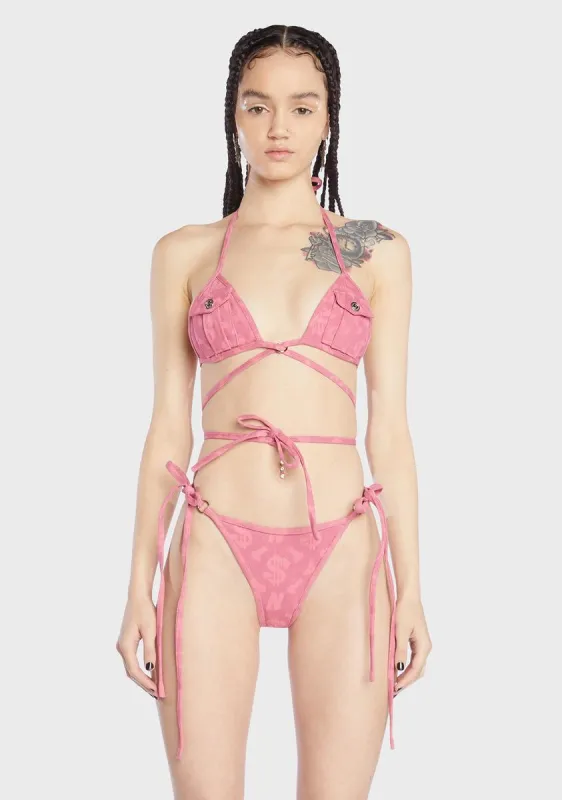 Pink Monogram Denim Bra Top sold by Dolls Kill