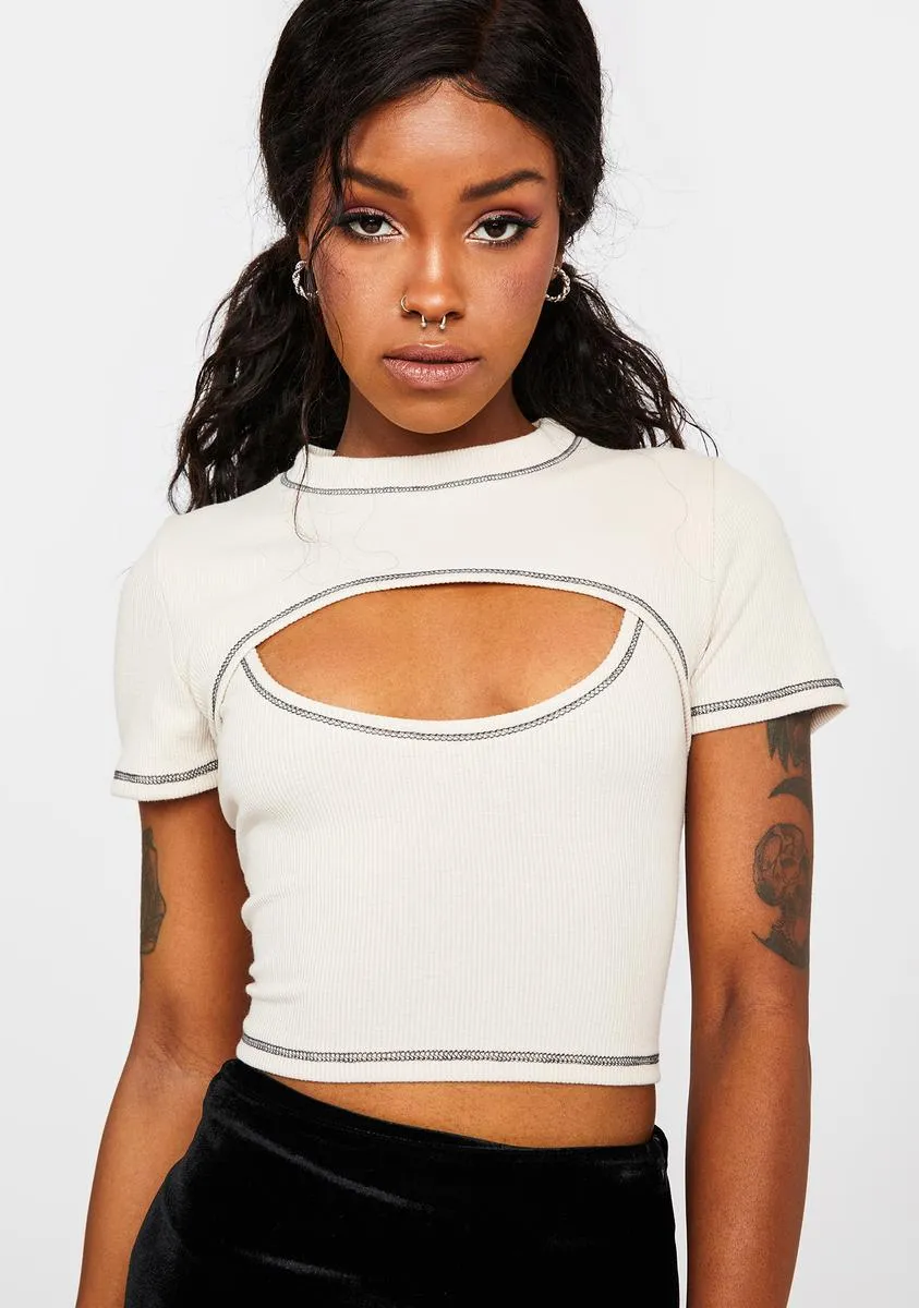 Ecru Keyhole Crop Top sold by Dolls Kill