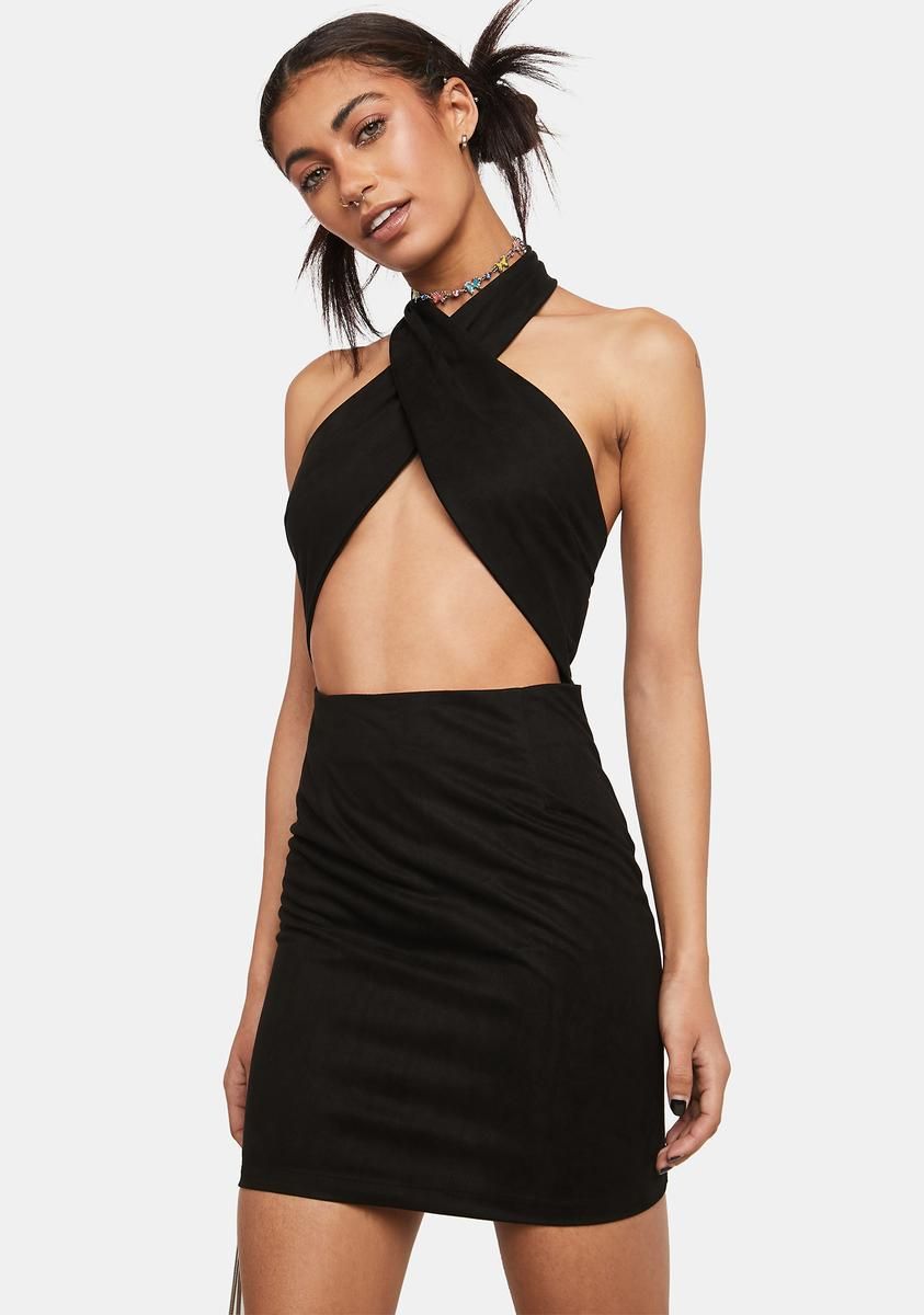 Faux Suede Halter Mini Dress sold by Dolls Kill
