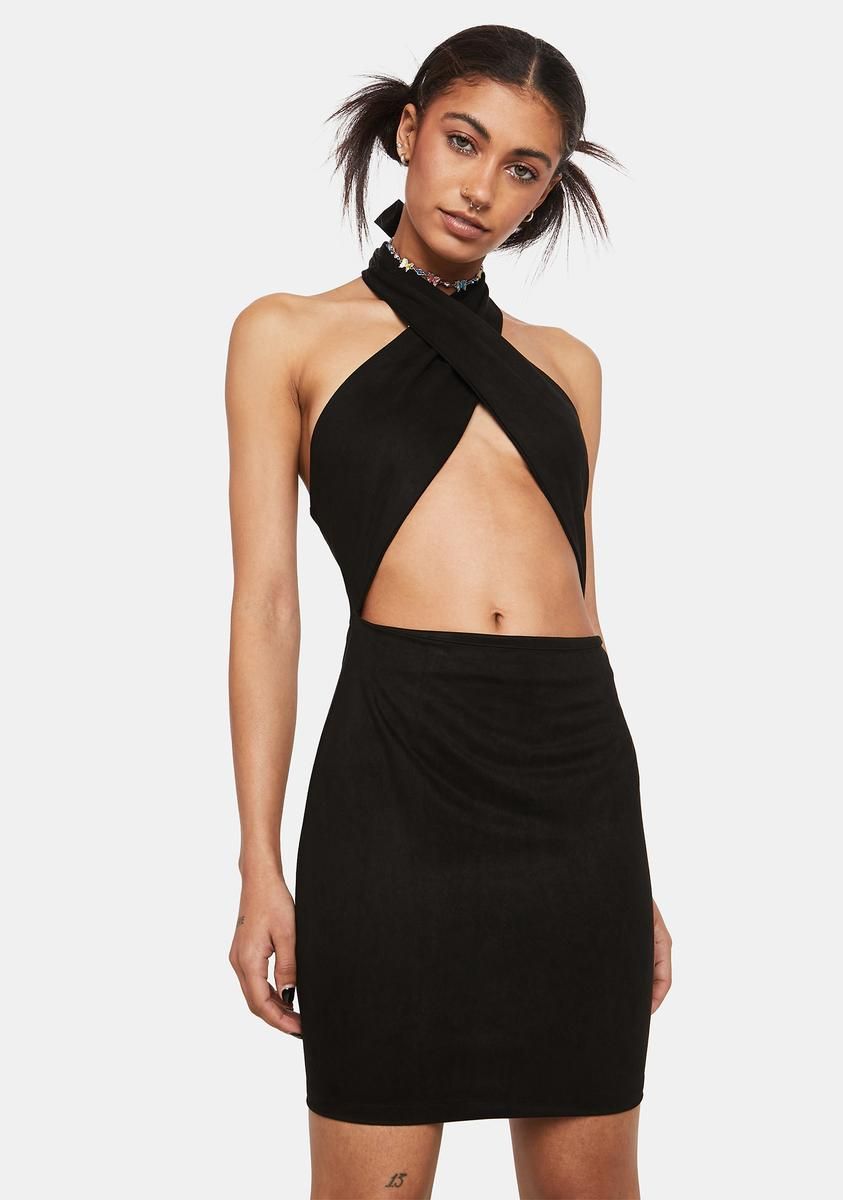 Faux Suede Halter Mini Dress sold by Dolls Kill product image thumbnail 2