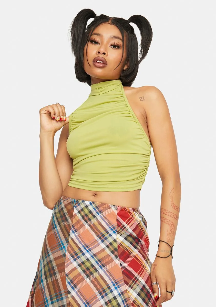 Lime Ruched Halter Tank Top sold by Dolls Kill