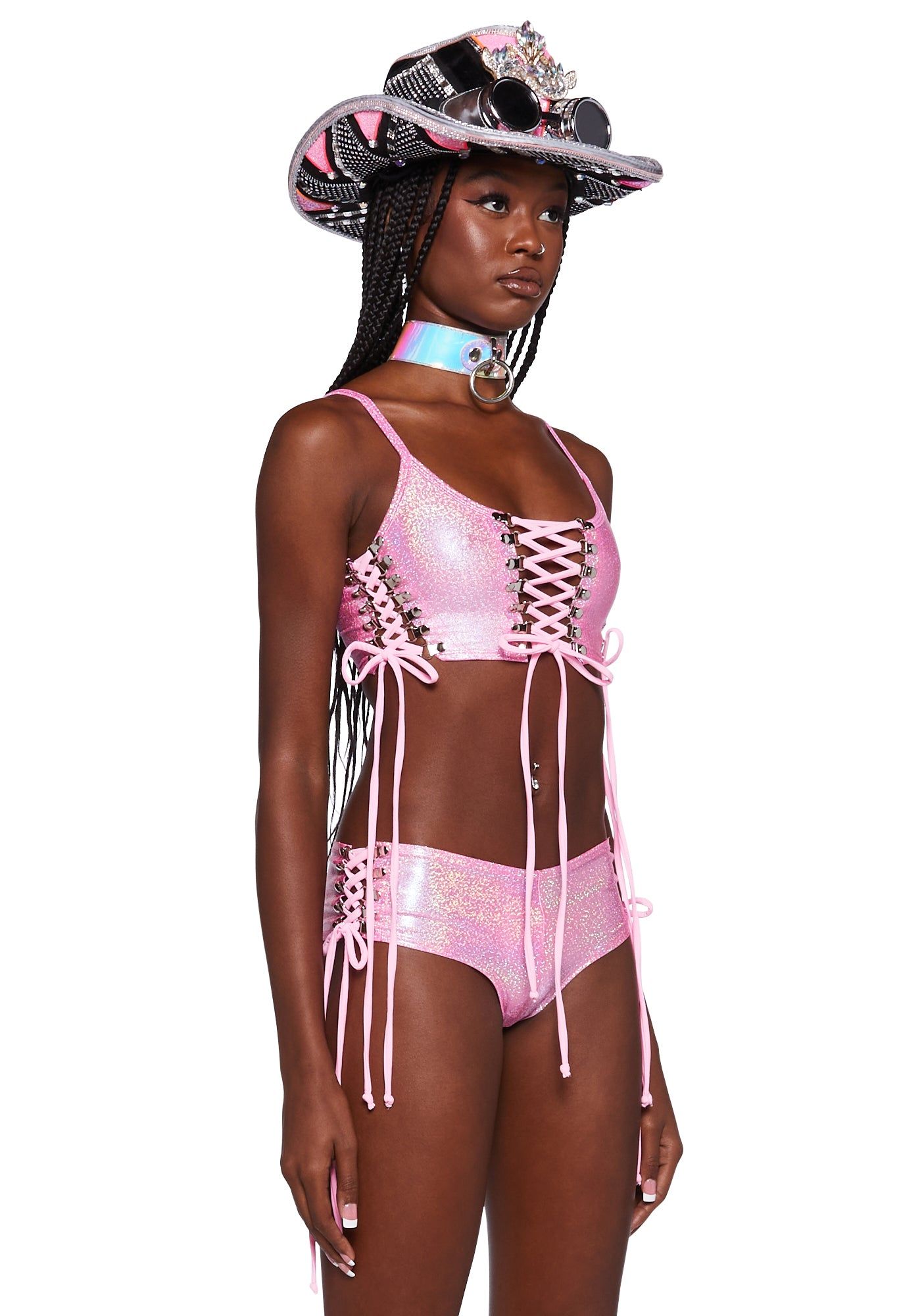 Metallic Lace-Up Crop Top sold by Dolls Kill product image thumbnail 3