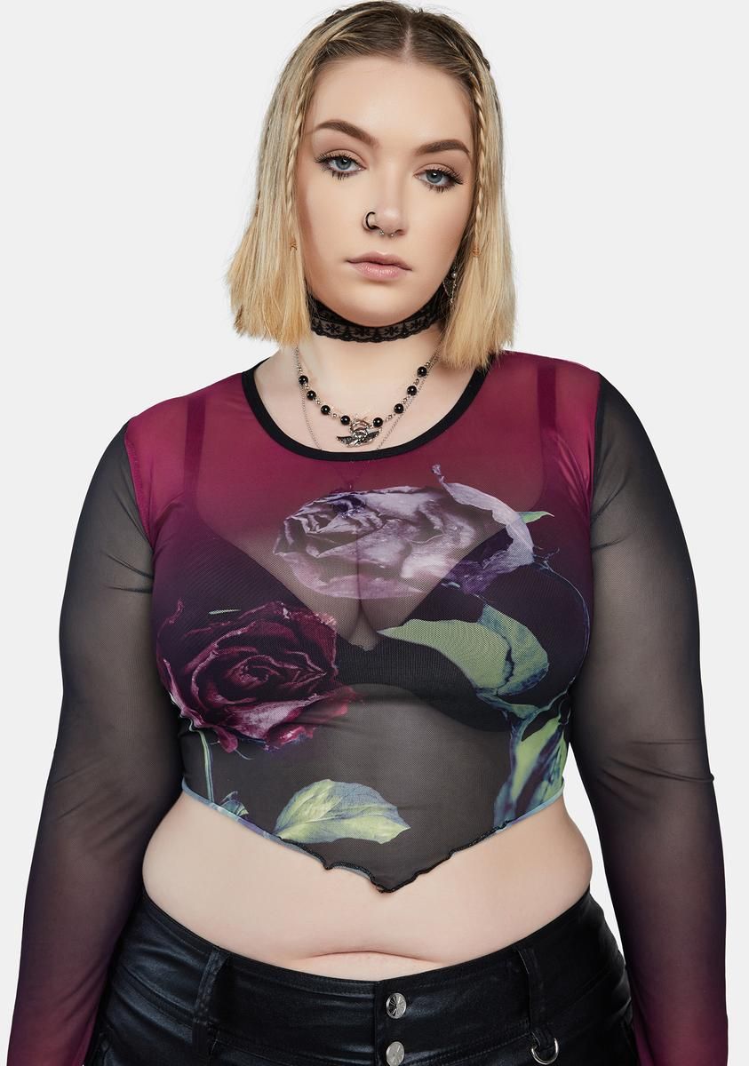 Plus Kiss My Rose Mesh Top sold by Dolls Kill