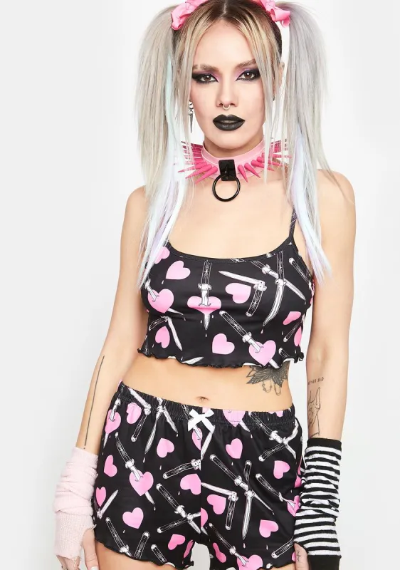Crossed Blades Heart Print Pajama Set sold by Dolls Kill