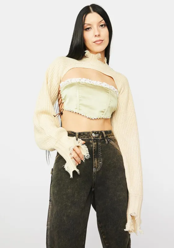 Beige Might Go Viral Knit Shrug sold by Dolls Kill