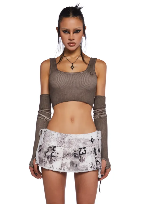 Downbeat Ribbed Tank With Arm Warmers - Brown sold by Dolls Kill