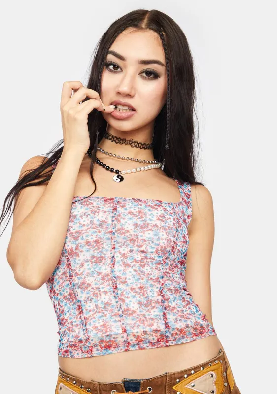 Lover Ditsy Cort Corset Crop Top sold by Dolls Kill