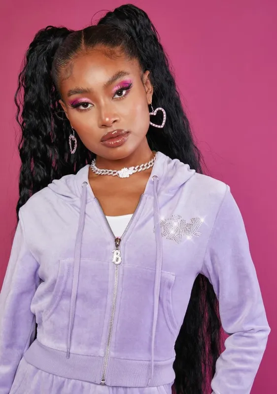 Lavender Keep It Glossy Velour Jacket sold by Dolls Kill