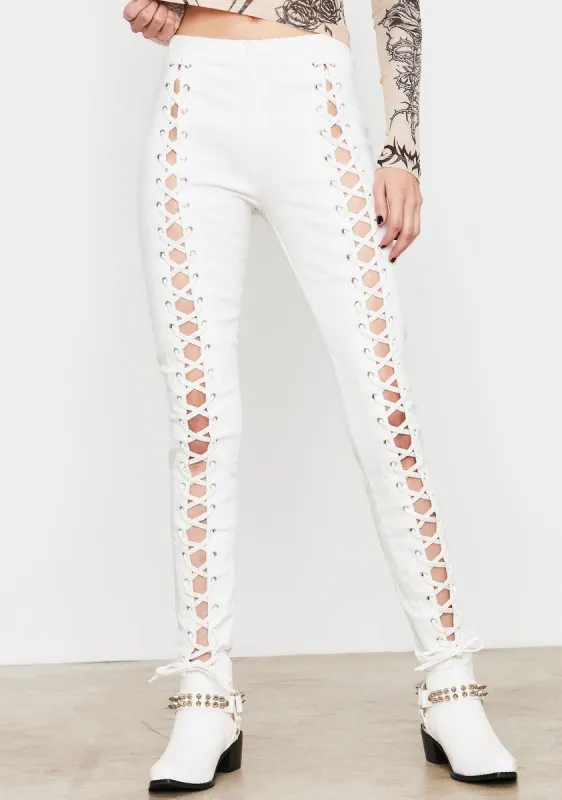 Pure Damned Darling Lace-Up Jeggings sold by Dolls Kill