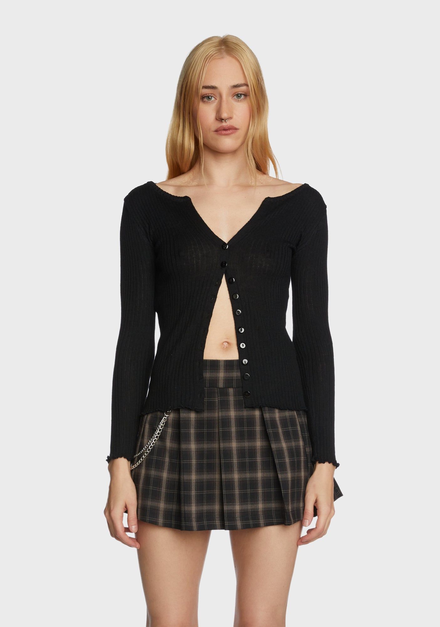 Poised For Success Ribbed Cardigan - Black sold by Dolls Kill