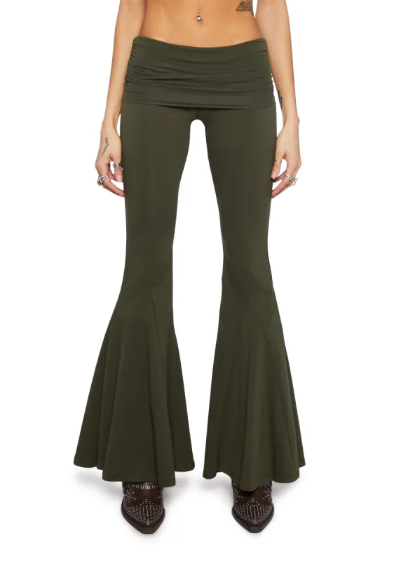 Dew Morning Flare Pants- Green sold by Dolls Kill