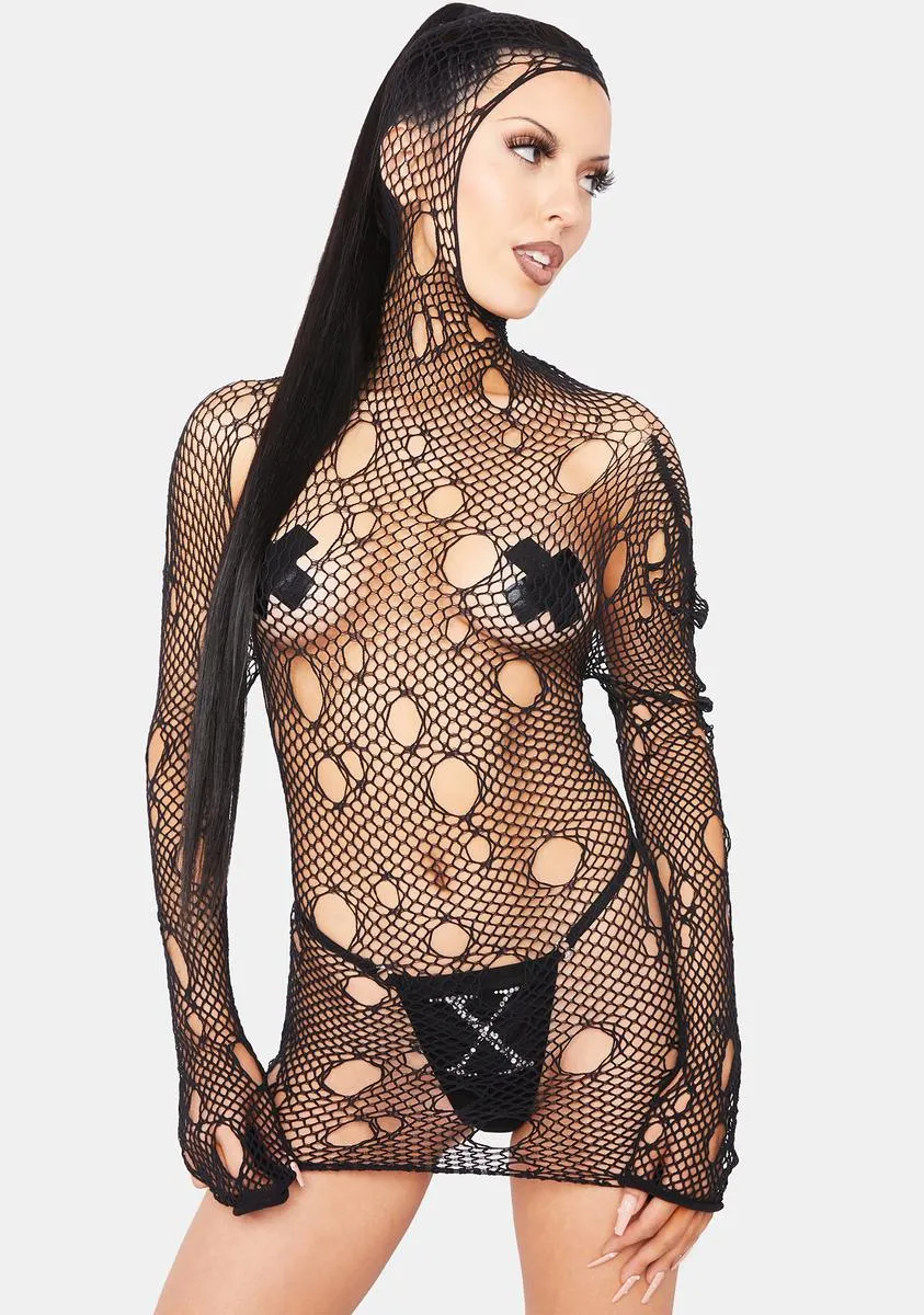 Hooked On You Fishnet Mini Dress sold by Dolls Kill