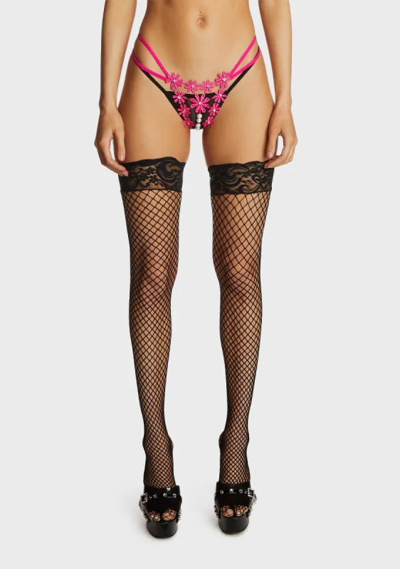 Pluck Me Floral Thong - Pink sold by Dolls Kill